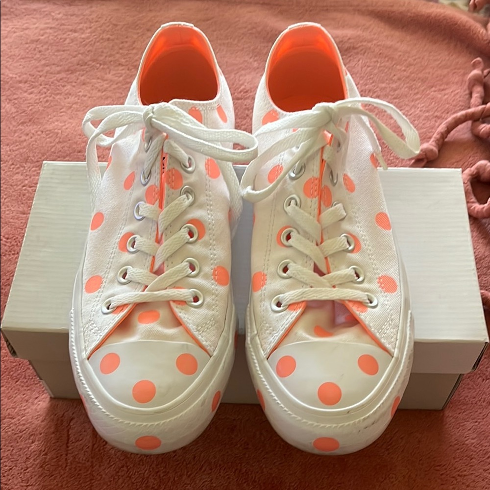 Converse Orange/White Polka Dot Sneakers Size 9.5
Worn once